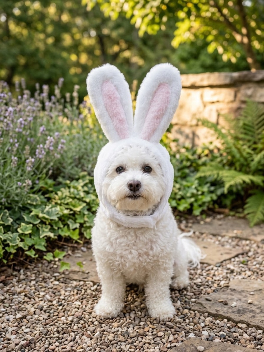 Plush Bunny Ear Headband for Pets - White and Pink, Size XL